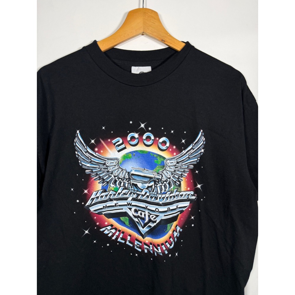 Vintage Harley Davidson Cafe New York 2000 Millennium Graphic T-Shirt Black XL